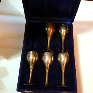 5 Mini fluted glasses solid brass boxed